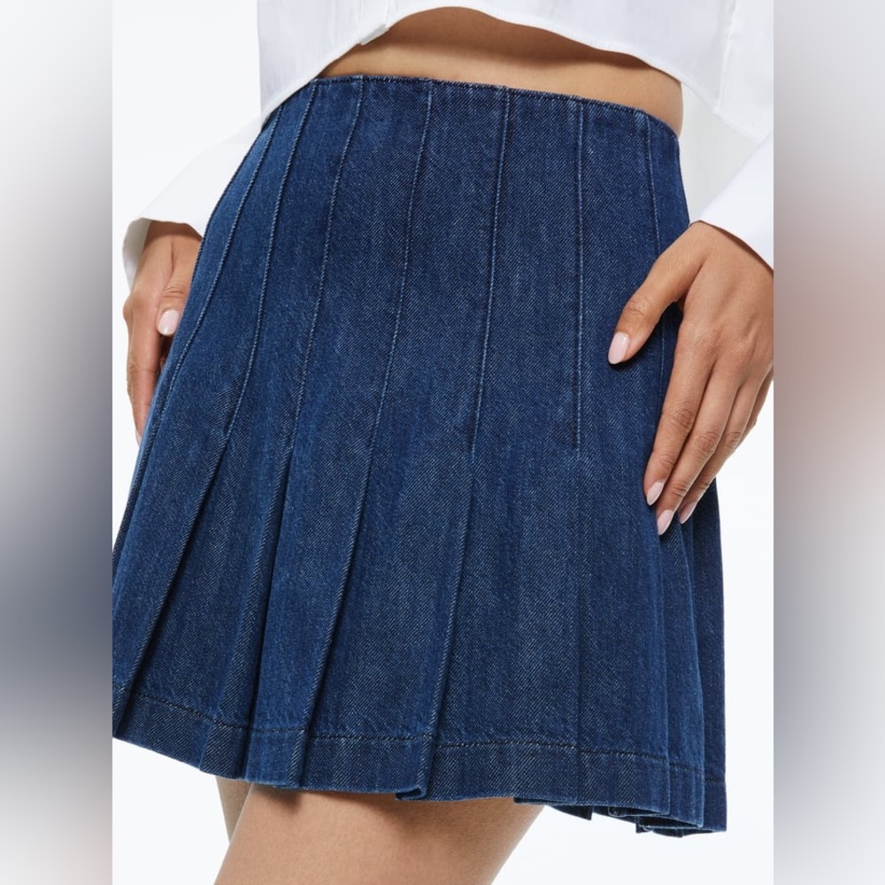 Alice + Olivia Carter Denim Mini Skirt in Love Train (Dark Blue)